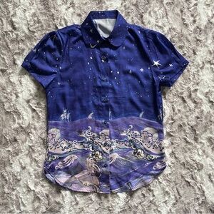 BlackMilk Sea Creatures Puff Sleeve Cute As A Button Shirt